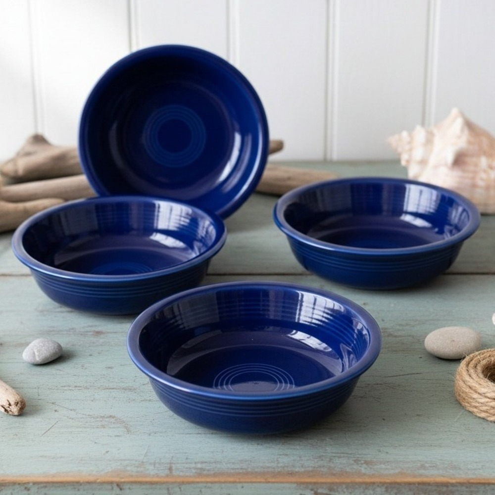 Fiestaware Cobalt Blue 7" Bowls Set of 4- Cereal Soup Homer Laughlin Fiesta